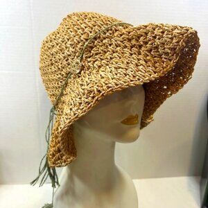Steve Madden Crocheted Paper Straw Floppy Summer Sun Travel Hat Lightweight